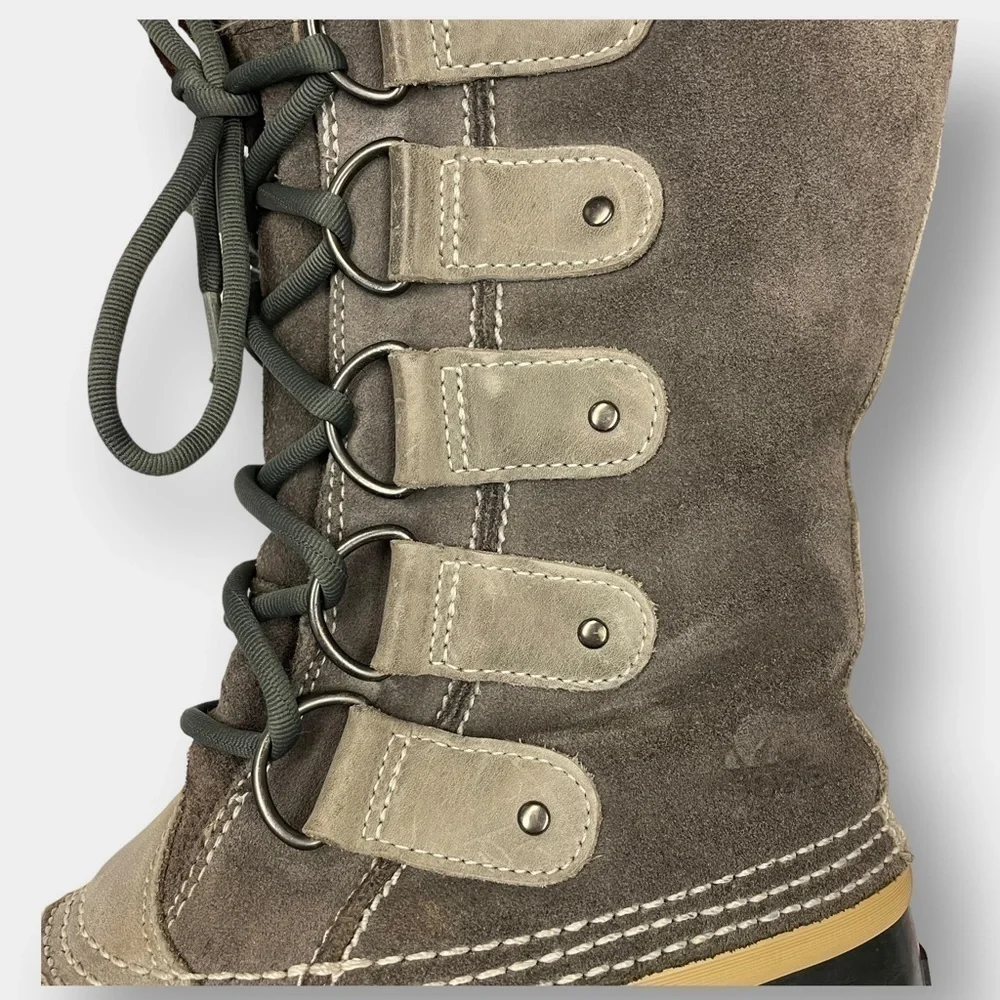 Sorel Joan of Artic Waterproof Winter Suede Rain Boots Quarry Black Sand Size 8